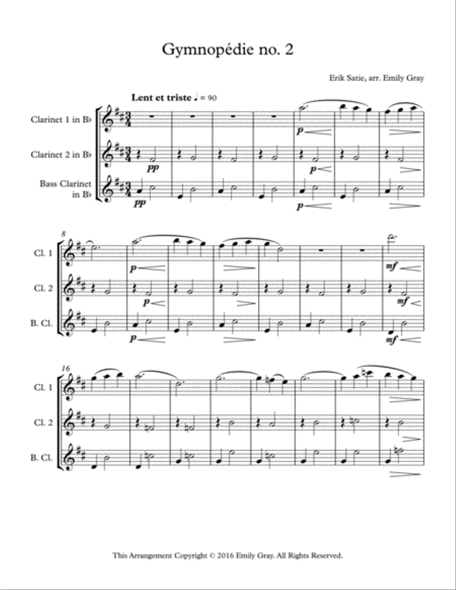 Three Gymnopedies (Clarinet Trio with Bass Clarinet) Three Gymnopedies (Clarinet Trio with Bass Clarinet) Clarinet Trio scores gallery preview page 4
