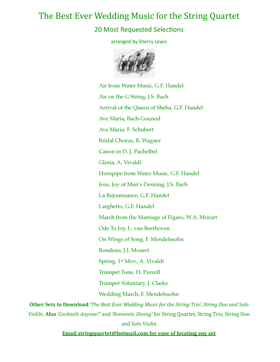 STRING QUARTET - WEDDING MUSIC STRING QUARTET COLLECTION SET OF WEDDING CLASSICS 20 arrangements String Quartet scores gallery preview page 1