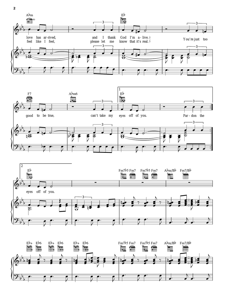 Can't Take My Eyes Off Of You (from Jersey Boys) Piano, Vocal, Guitar scores gallery preview page 2