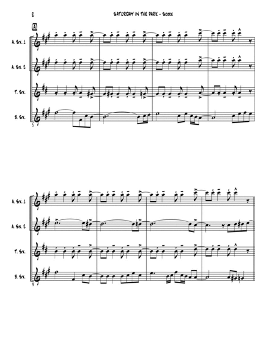 Saturday In The Park Saxophone Quartet scores gallery preview page 4