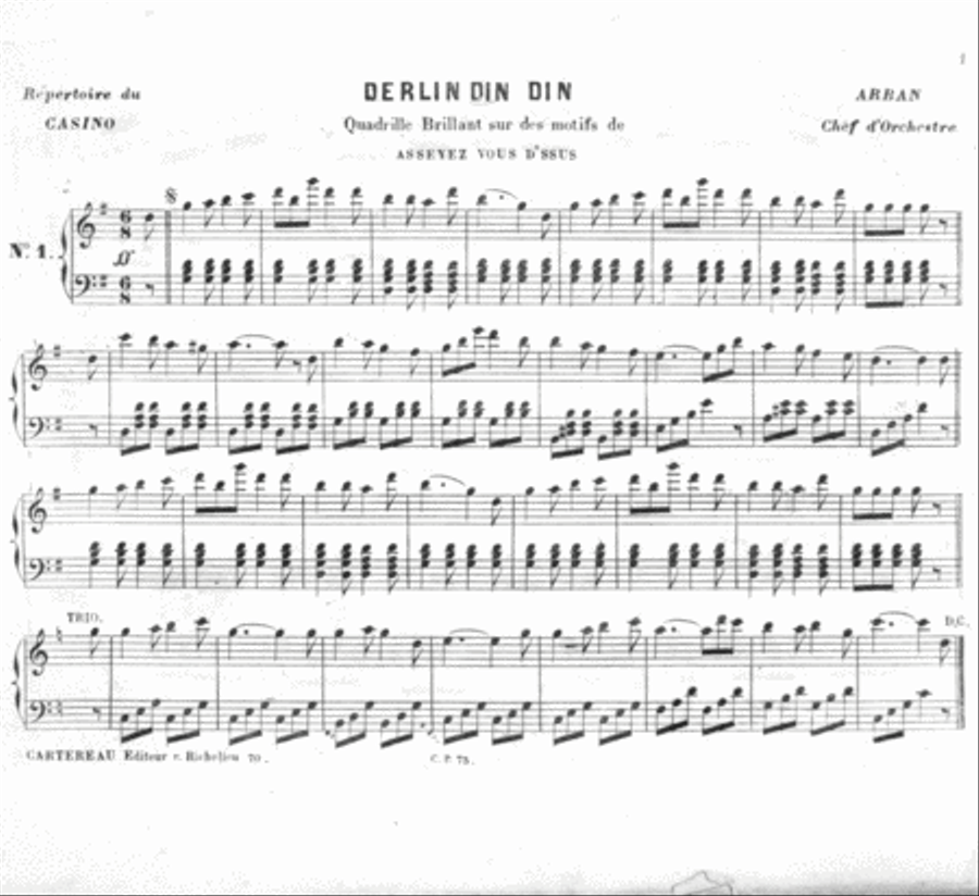 Berlin Din Din. Quadrille Brillant, Sur les Motifs de Asseyez-Vous D'Ssus Piano Solo scores gallery preview page 2