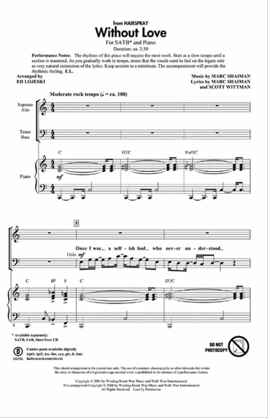 Without Love 4-Part scores gallery preview page 2