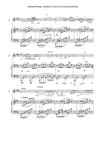 Jules Massenet: Meditation from "Thais", arranged for Bb clarinet and piano