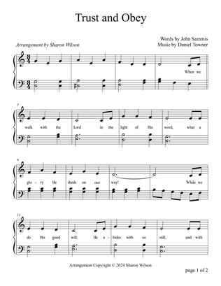 Trust and Obey (Two Octave, Early-Intermediate Piano Solo)