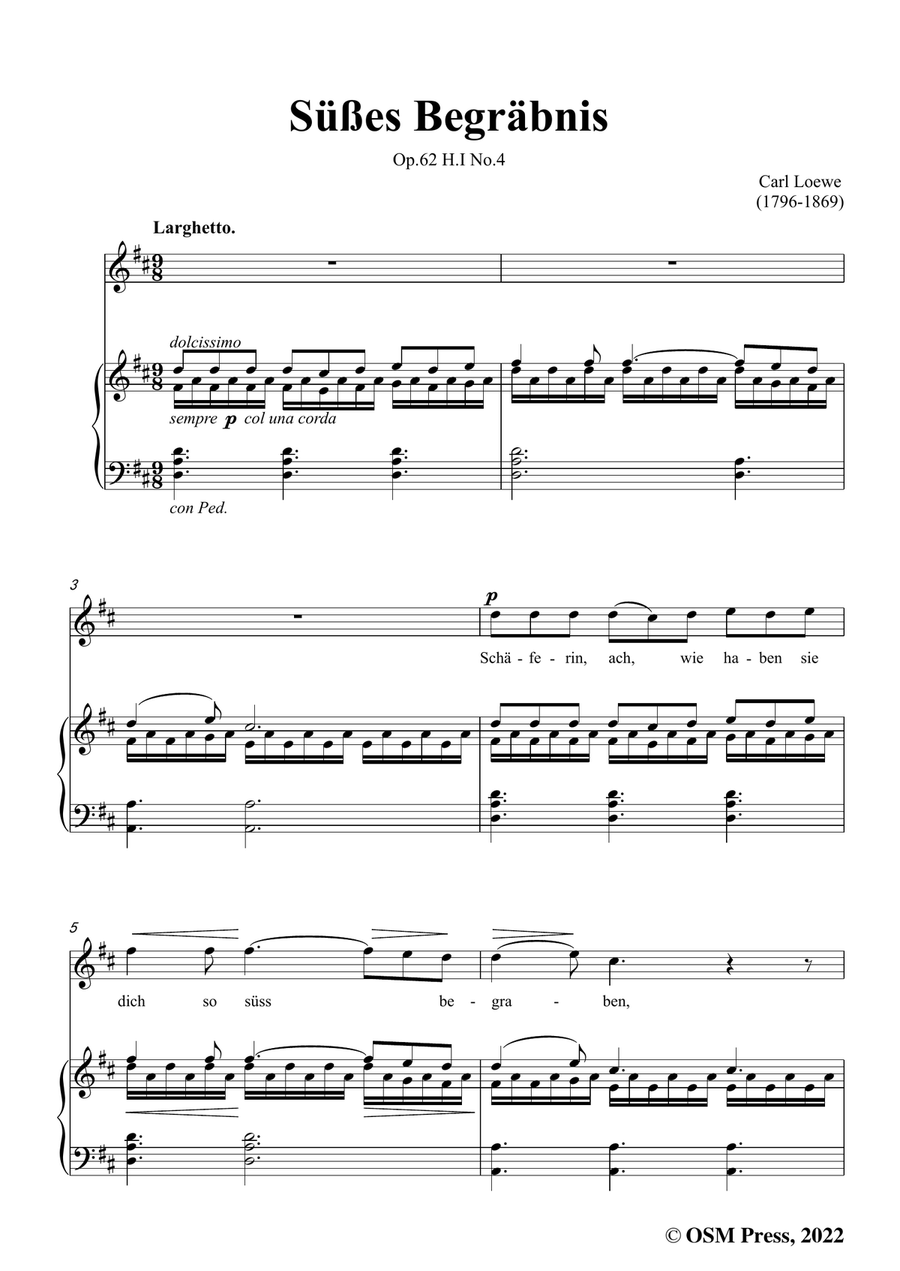 Loewe-Süßes Begräbnis,in D Major,Op.62 H.I No.4 Piano, Vocal - Digital Sheet Music page 3