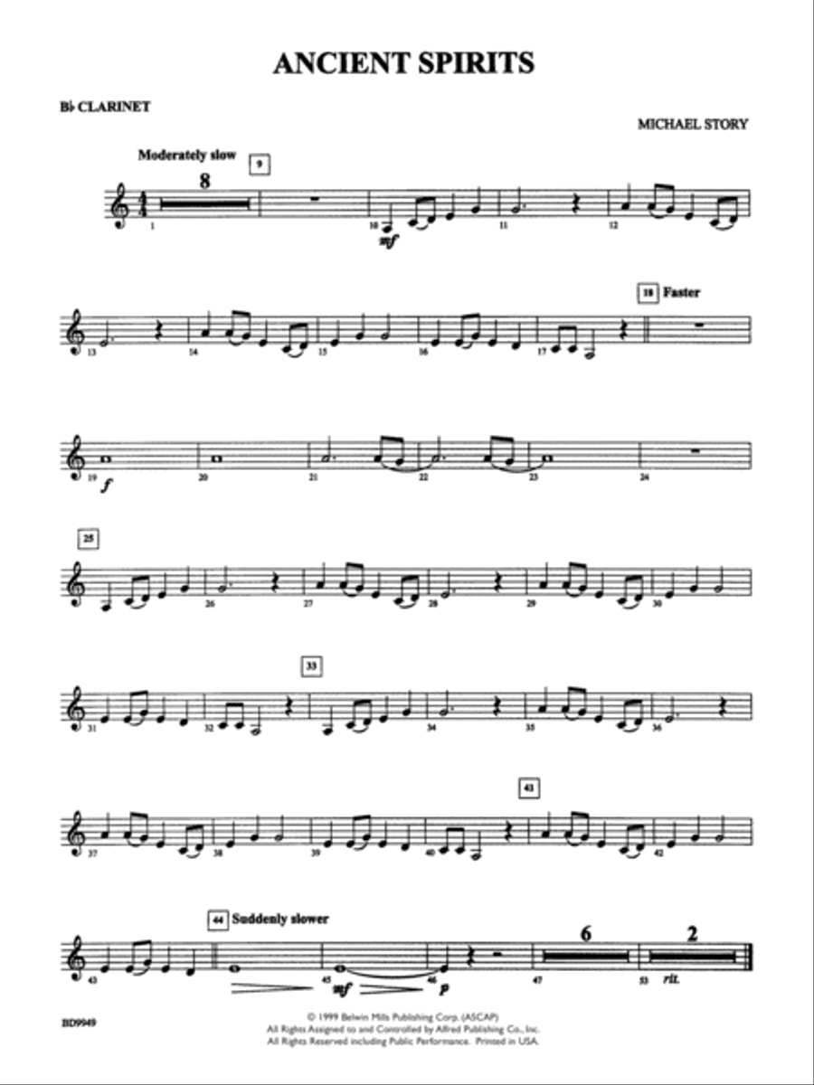 Ancient Spirits: 1st B-flat Clarinet Concert Band scores gallery preview page 1