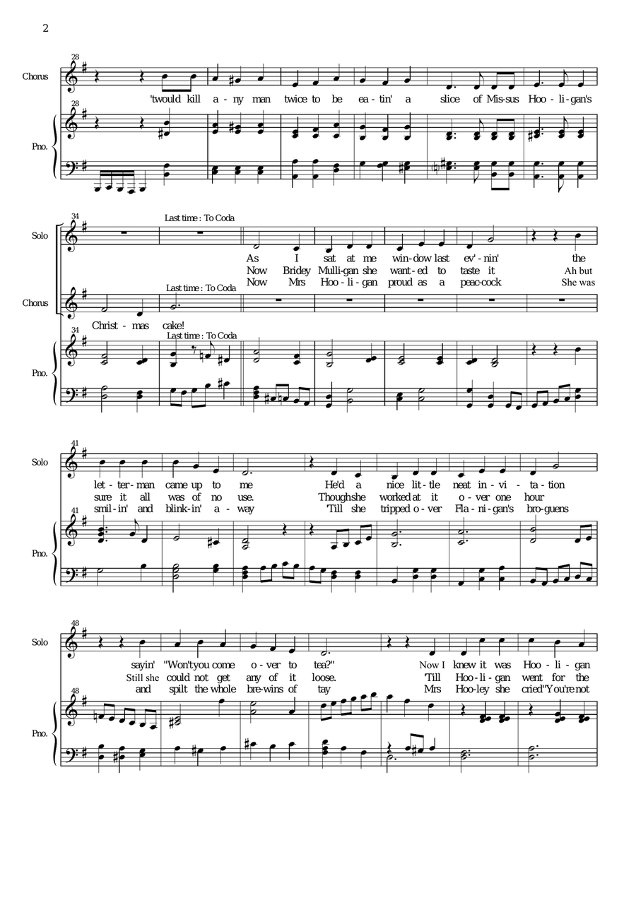 Mrs Hooligan's Christmas Cake (G major version) Unison Choir scores gallery preview page 2
