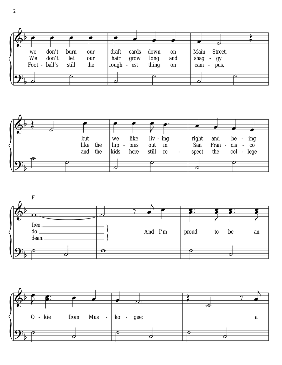 Okie From Muskogee Easy Piano scores gallery preview page 2