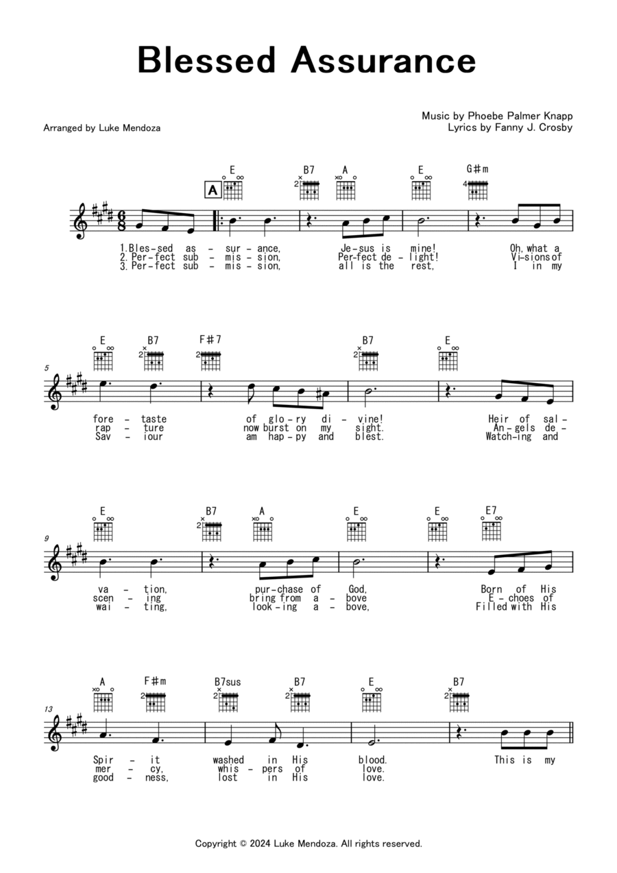 Blessed Assurance in 6/8 Piano scores gallery preview page 1
