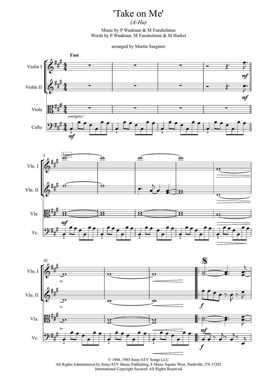 Take On Me String Quartet scores gallery preview page 2