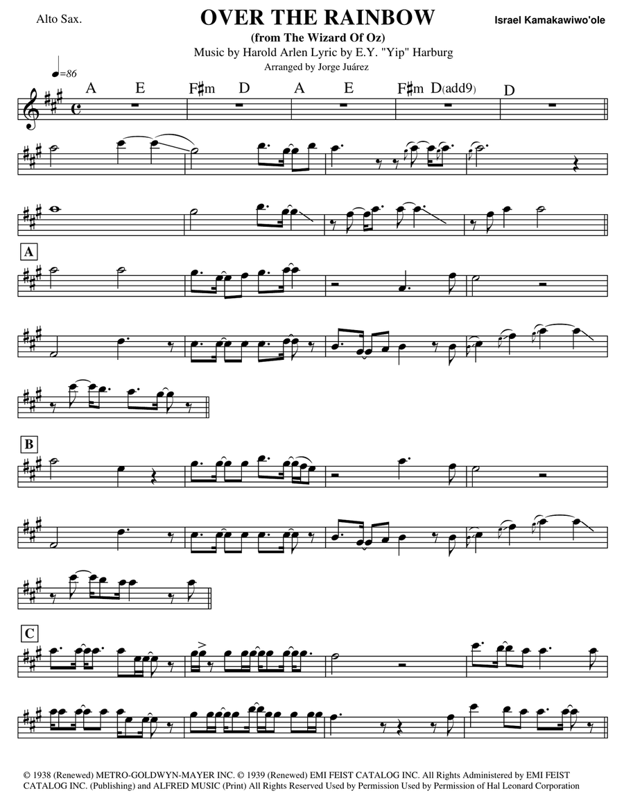 Somewhere over the rainbow outlet saxophone sheet music