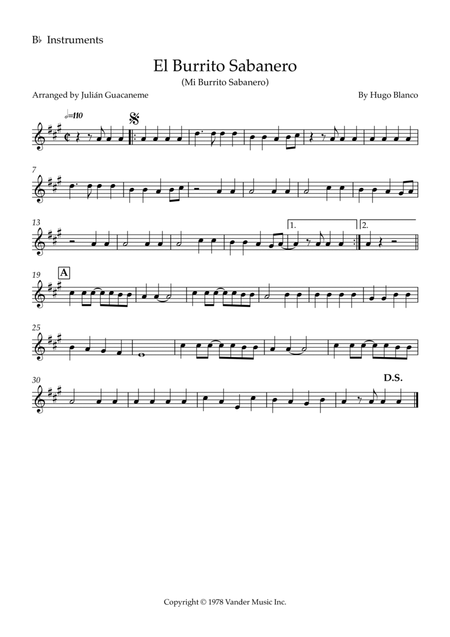 El Burrito Sabanero (mi Burrito Sabanero) Trumpet Solo scores gallery preview page 1