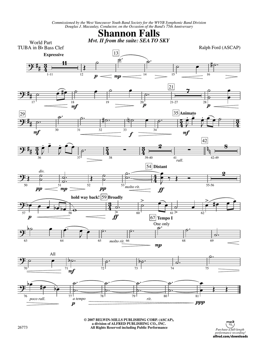 Shannon Falls (Movement 2 from Sea to Sky): (World Part) B-flat Tuba B.C.