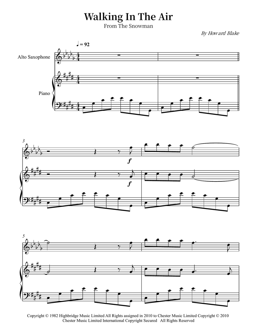 Walking In The Air Alto Saxophone scores gallery preview page 1