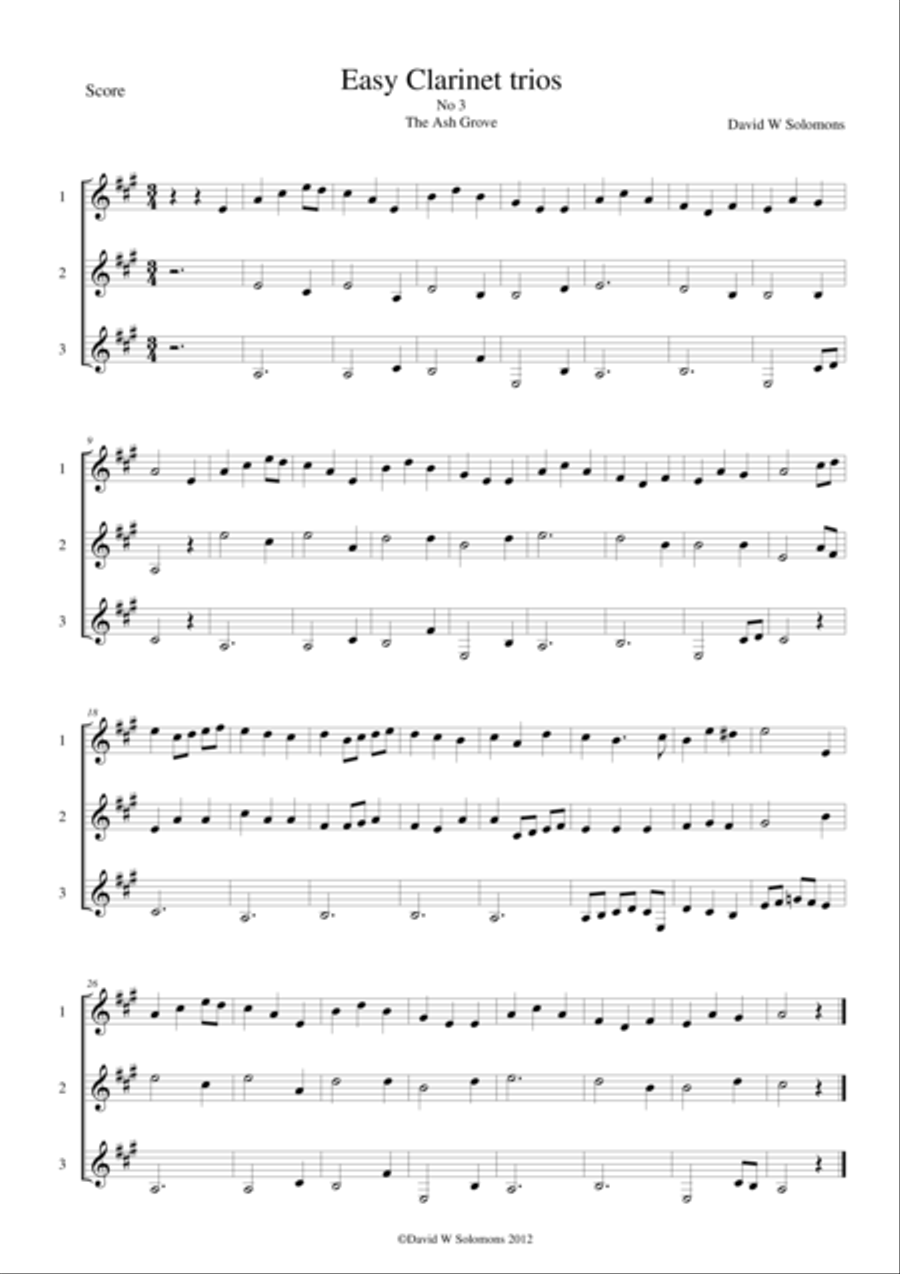 The Ash Grove for clarinet trio Clarinet Trio scores gallery preview page 1