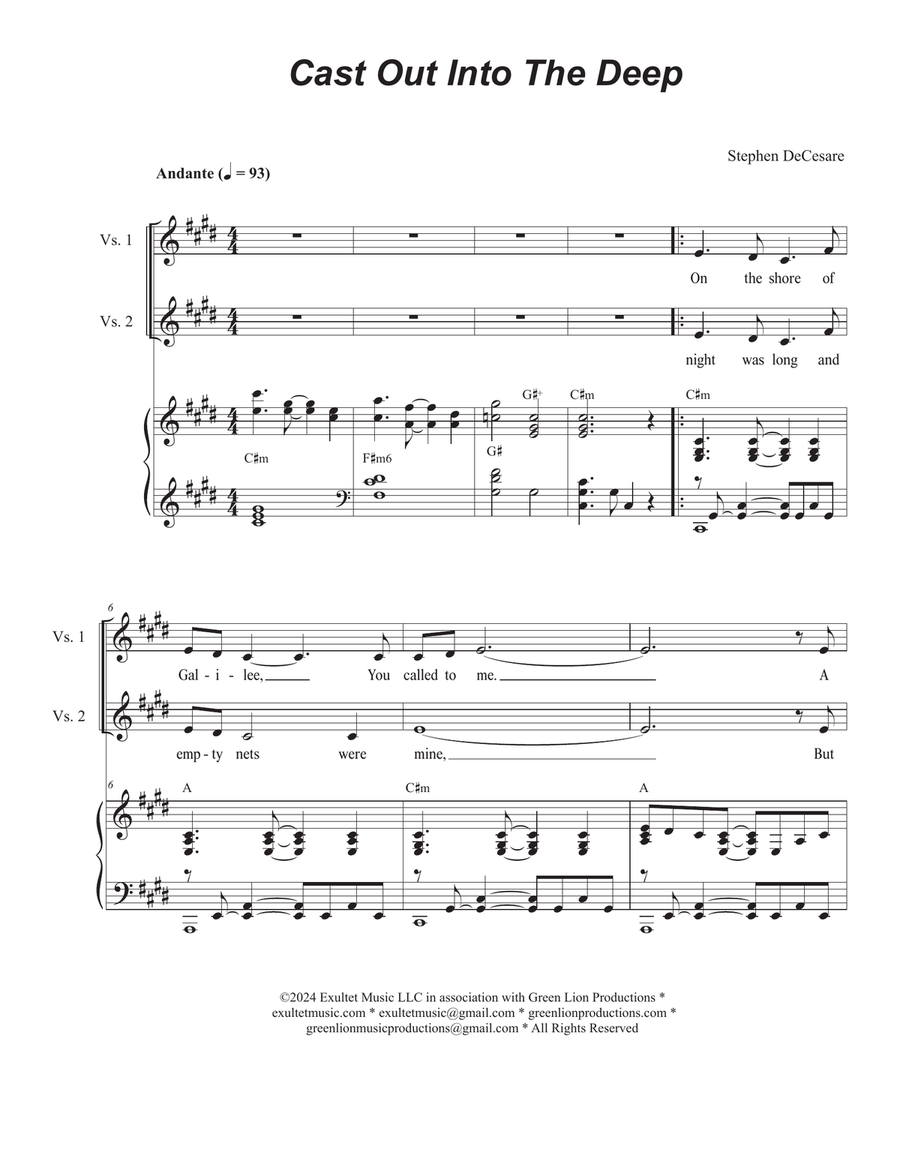 Cast Out Into The Deep (2-part choir - (Soprano and Tenor) 2-Part scores gallery preview page 1