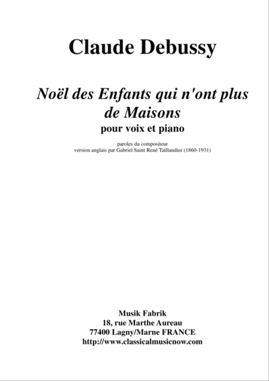Claude Debussy: Noël des Enfants Qui N'ont Plus de Maisons for voice and piano High Voice scores gallery preview page 1