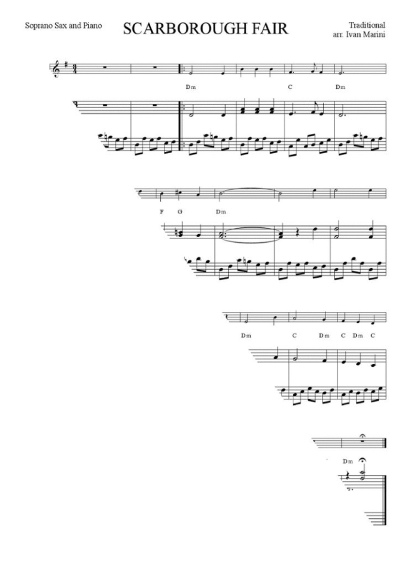 SCARBOROUGH FAIR - for Soprano or Tenor Sax and Piano
