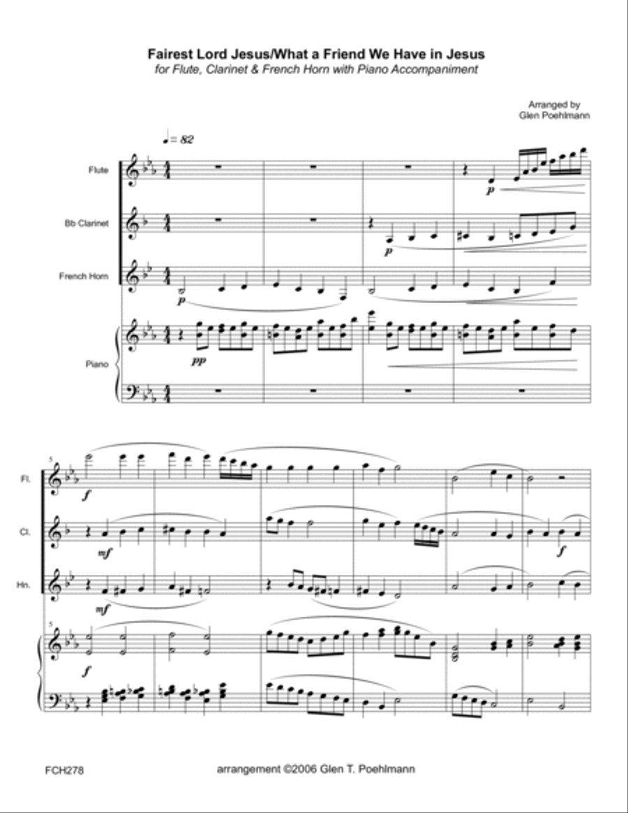 FAIREST LORD JESUS/WHAT A FRIEND WE HAVE IN JESUS - Flute, Clarinet & Horn with Piano Small Ensemble scores gallery preview page 1