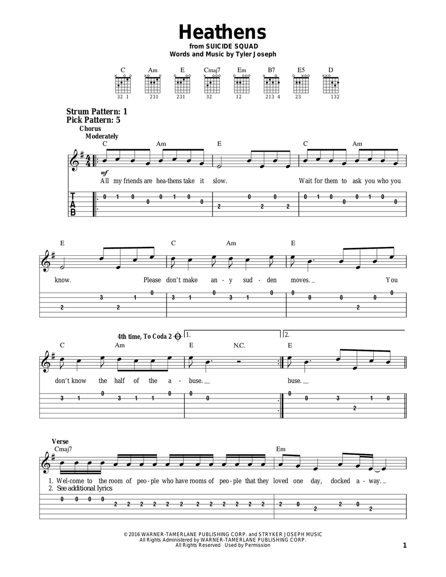 Heathens Acoustic Guitar scores gallery preview page 1