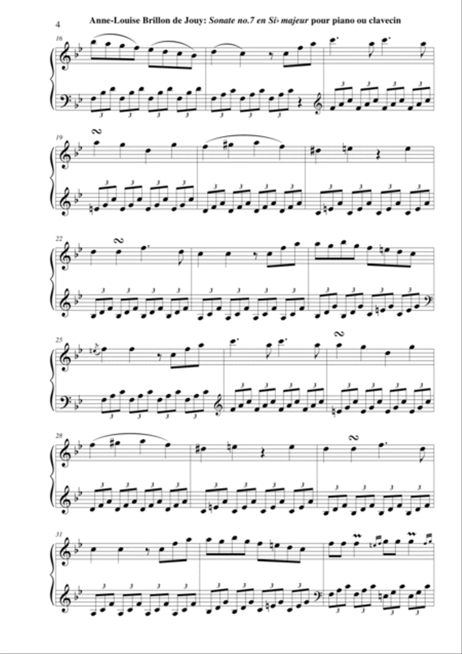 Anne-Louise Brillon de Jouy: Sonata no. 7 in Bb Major for piano or harpsichord Harpsichord scores gallery preview page 4