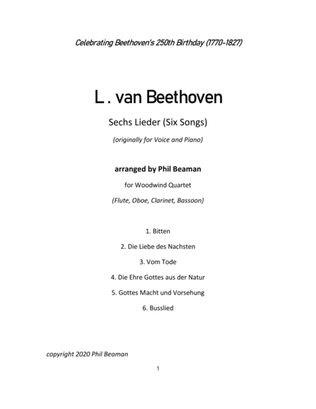 Sechs Lieder (Six Songs)-Beethoven-woodwind quartet