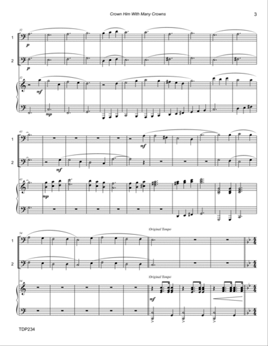 CROWN HIM WITH MANY CROWNS - TROMBONE DUET with Piano Accompaniment Trombone Duet scores gallery preview page 3