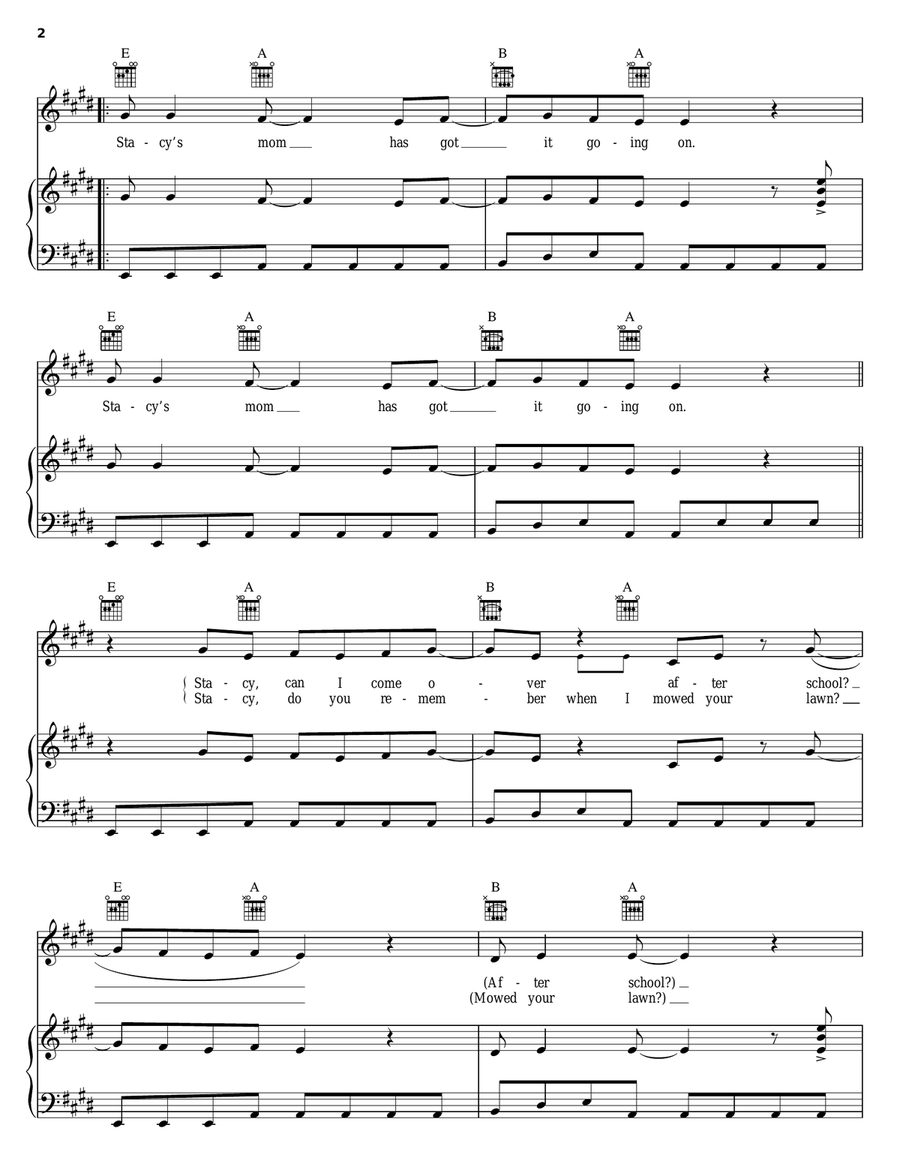 Stacy's Mom Stacy's Mom Piano, Vocal, Guitar scores gallery preview page 2