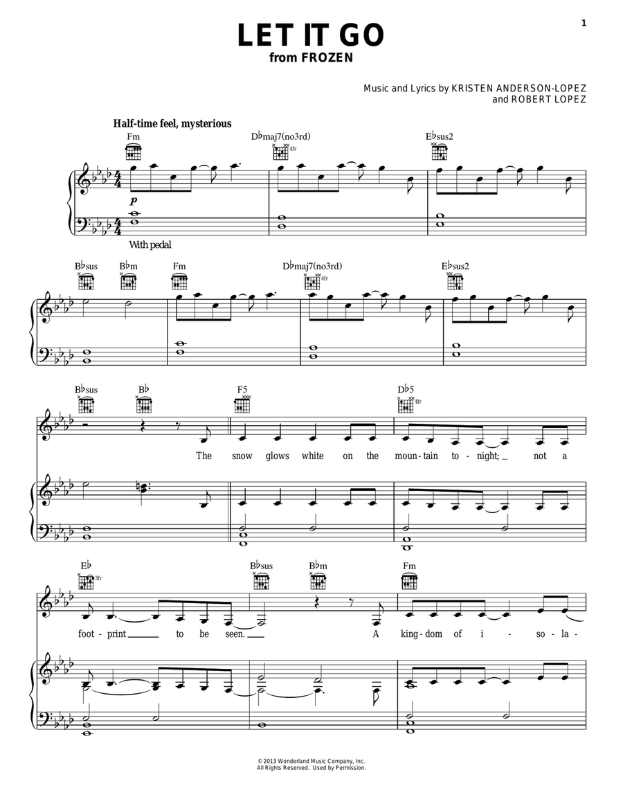 Idina menzel let it shop go piano letters