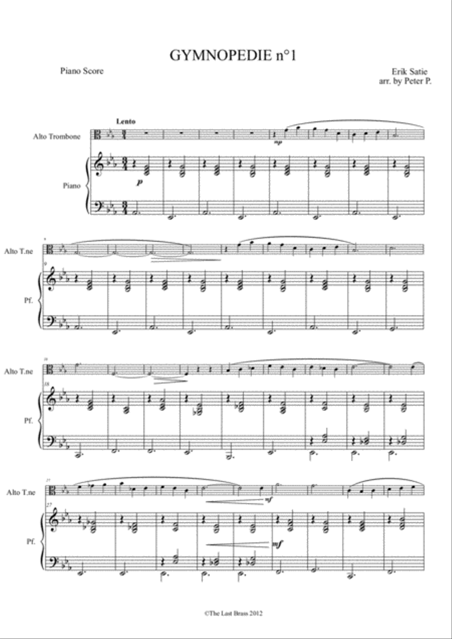 Gymnopédie no.1 by Erik Satie - ALTO TROMBONE and PIANO Piano scores gallery preview page 2