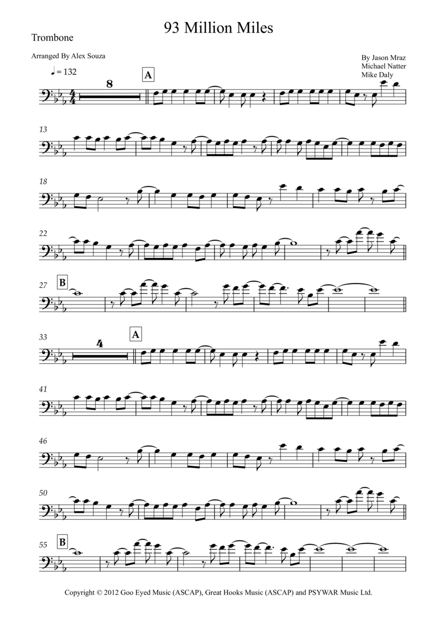 93 Million Miles 93 Million Miles Trombone Solo scores gallery preview page 1
