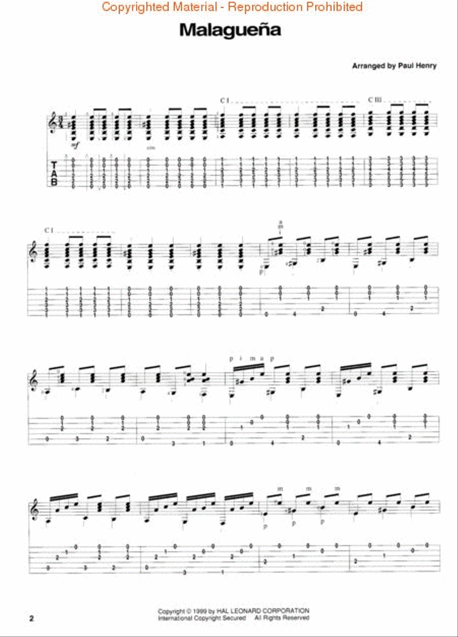 Malagueña Guitar Tablature scores gallery preview page 2