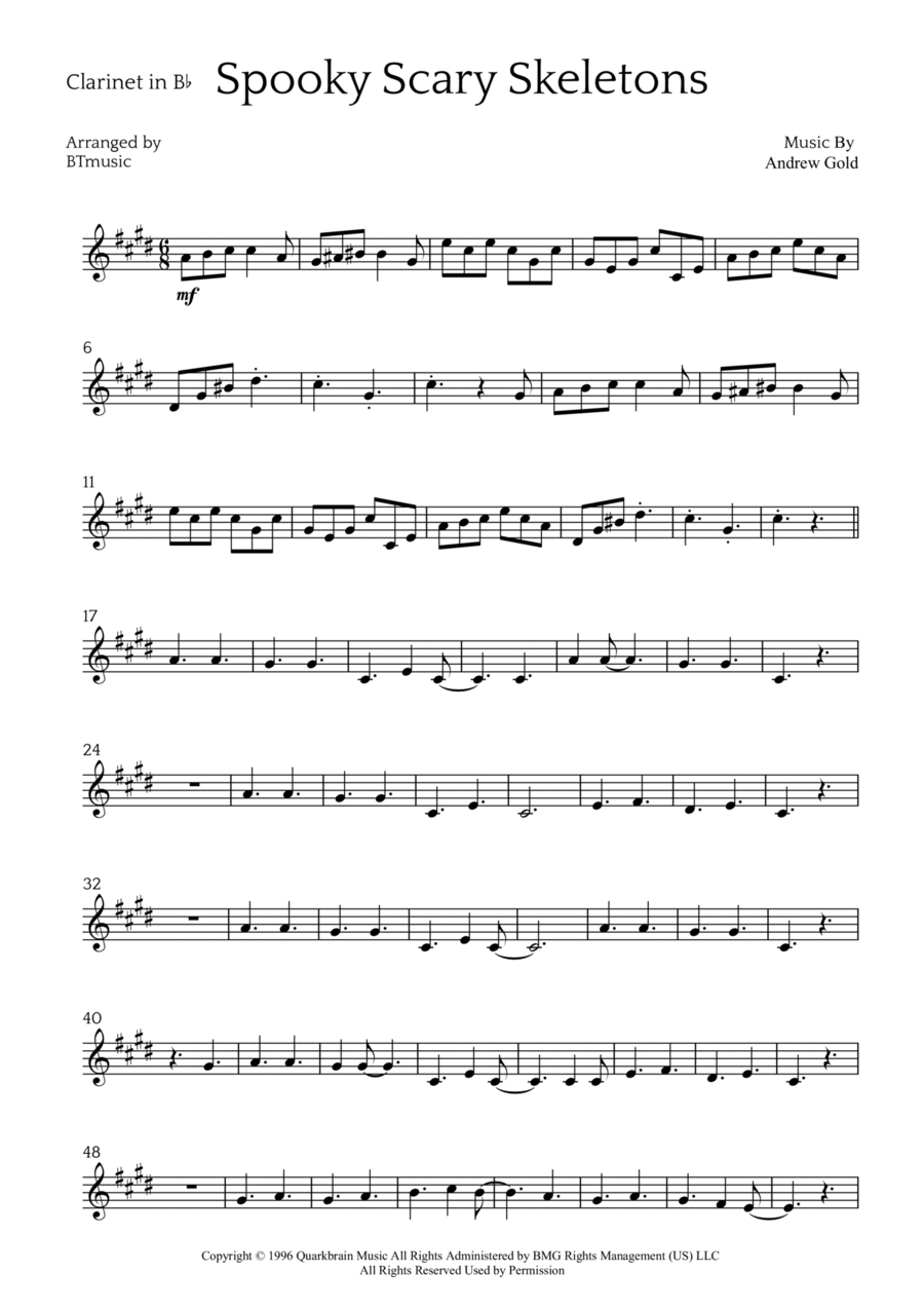 Spooky Scary Skeletons B-Flat Clarinet scores gallery preview page 1
