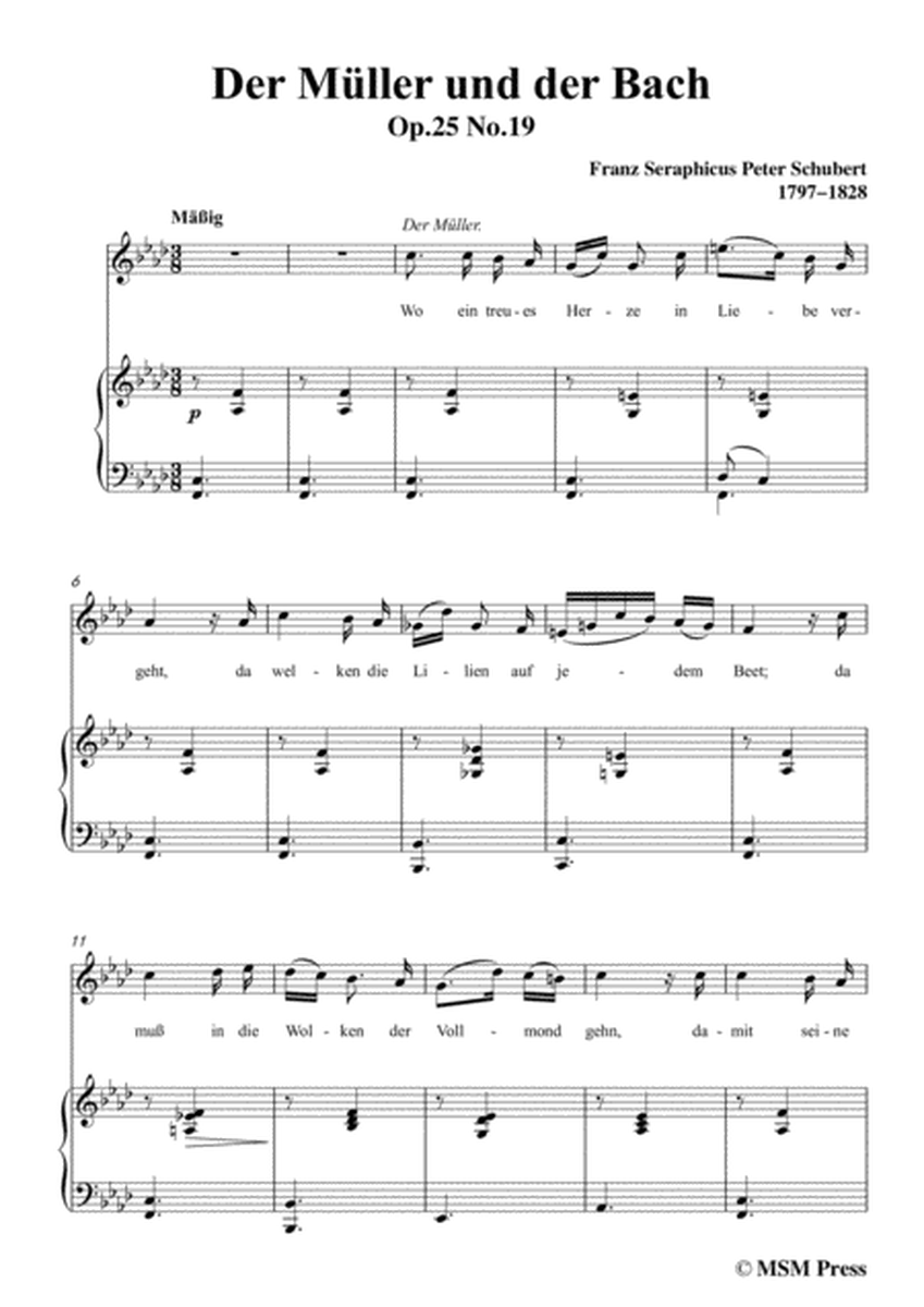 Schubert-Der Müller und der Bach,from 'Die Schöne Müllerin',Op.25 No.19,in f minor,for Voice&Piano image number null