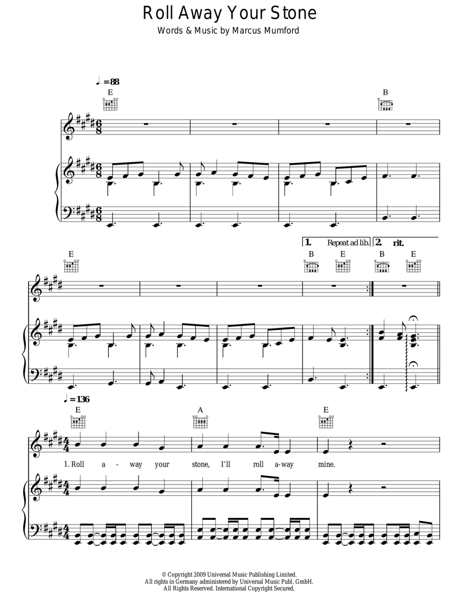 Roll Away Your Stone Piano, Vocal, Guitar scores gallery preview page 1