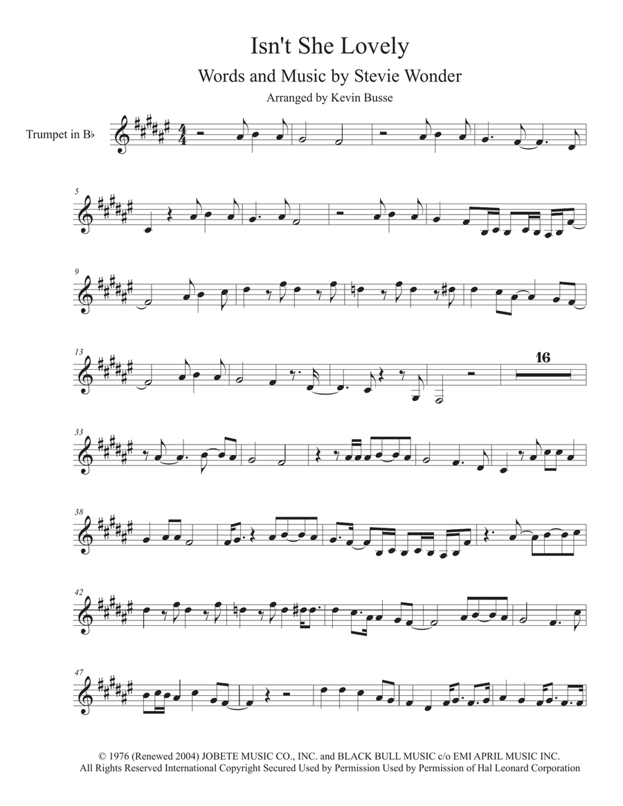 Isn't She Lovely Trumpet Solo scores gallery preview page 1