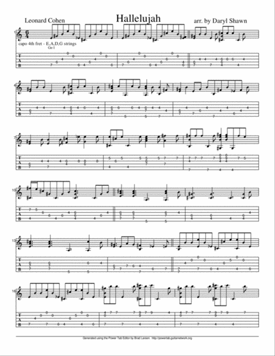 Hallelujah Guitar Tablature scores gallery preview page 1