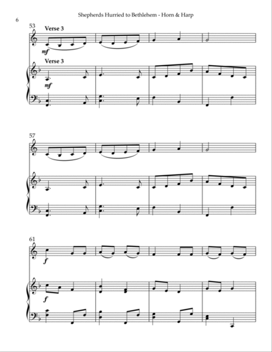 Shepherds Hurried to Bethlehem, Duet for Horn in F & Harp