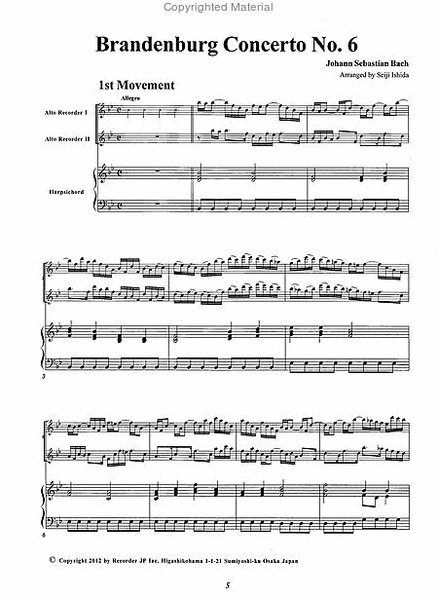 Brandenburg Concerto No. 6 for 2 Alto Recorders and Harpsichord image number null