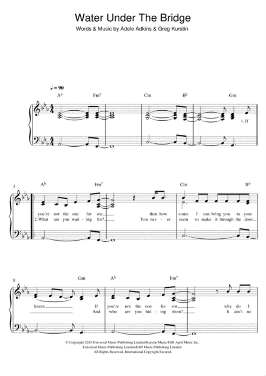 Water Under The Bridge Water Under The Bridge Easy Piano scores gallery preview page 1