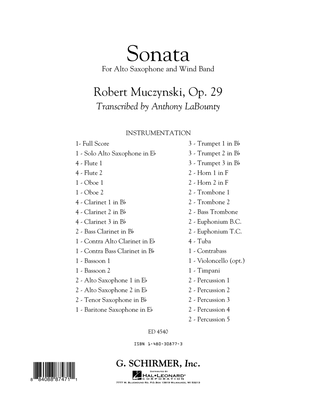 Sonata for Alto Saxophone, Op. 29 - Conductor Score (Full Score)