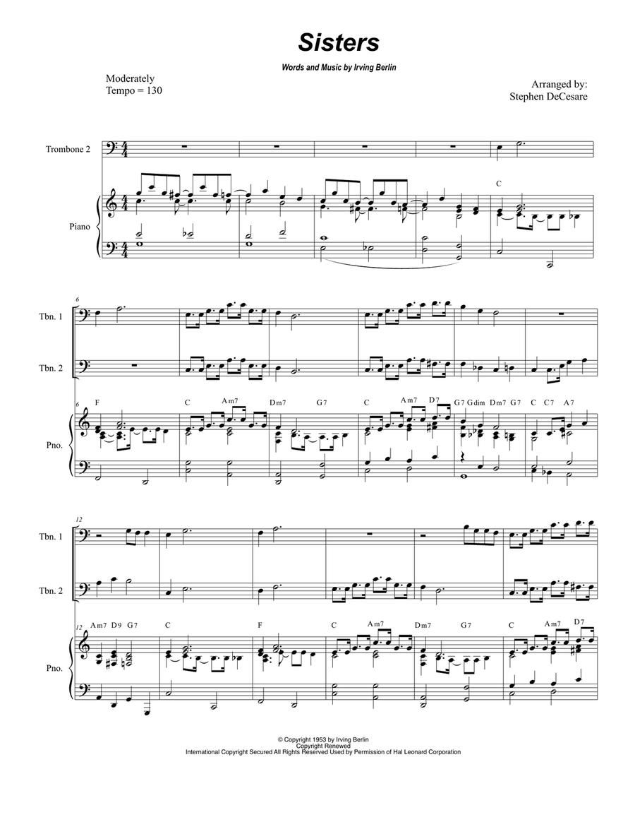 Sisters Trombone Duet scores gallery preview page 1