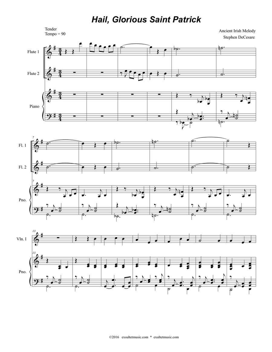 Hail, Glorious Saint Patrick (for String Orchestra and Piano) String Orchestra scores gallery preview page 1