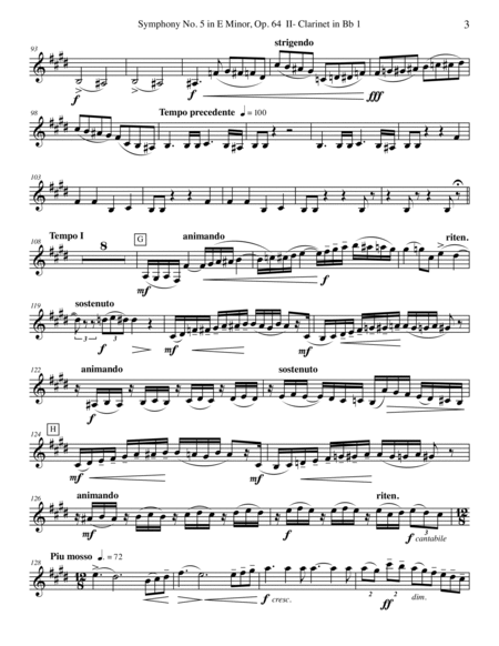 ‪Tchaikovsky‬ Symphony No. 5, Movement II - Clarinet in Bb 1 (Transposed Part), Op. 64