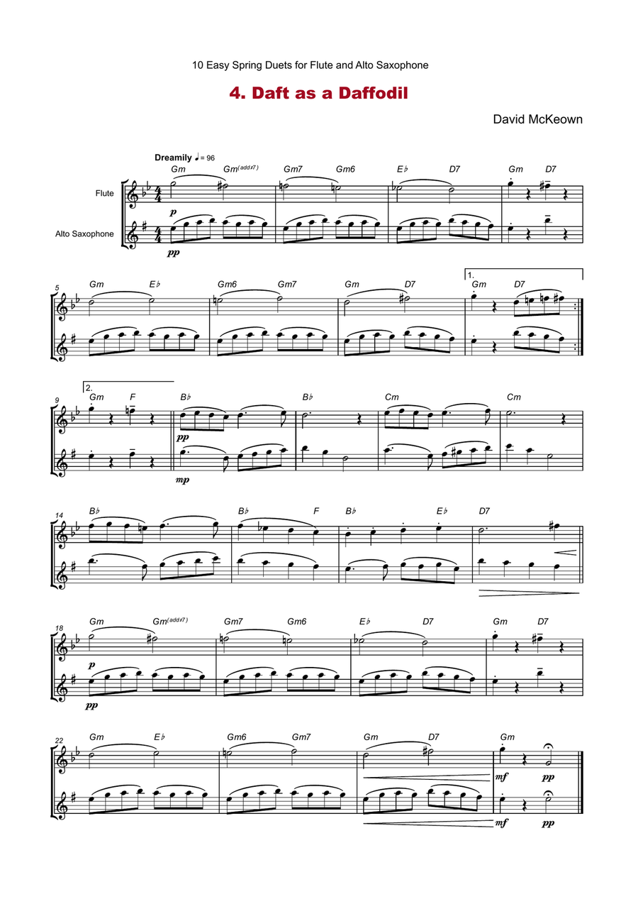 10 Easy Spring Duets for Flute and Alto Saxophone Woodwind Duet scores gallery preview page 6