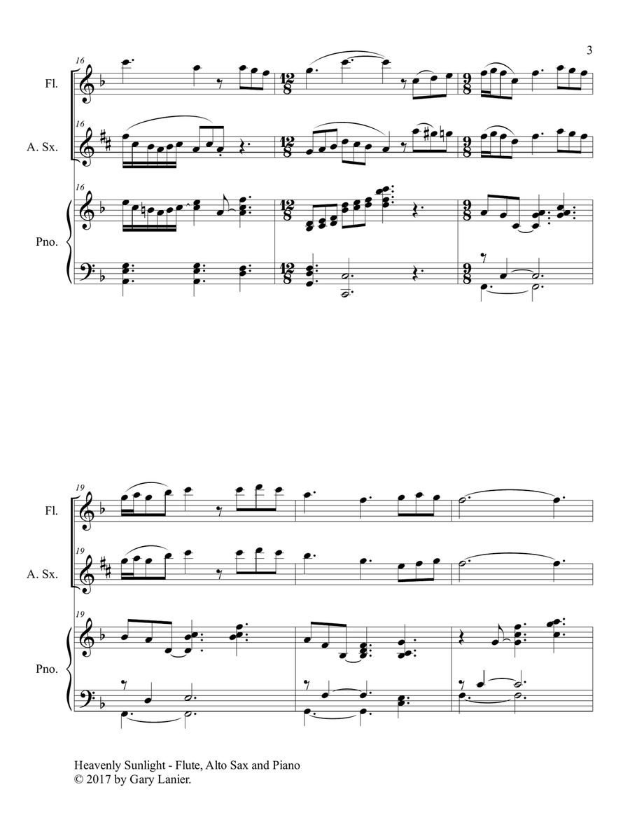HEAVENLY SUNLIGHT (Trio - Flute, Alto Sax & Piano with Score/Parts) Woodwind Duet scores gallery preview page 4