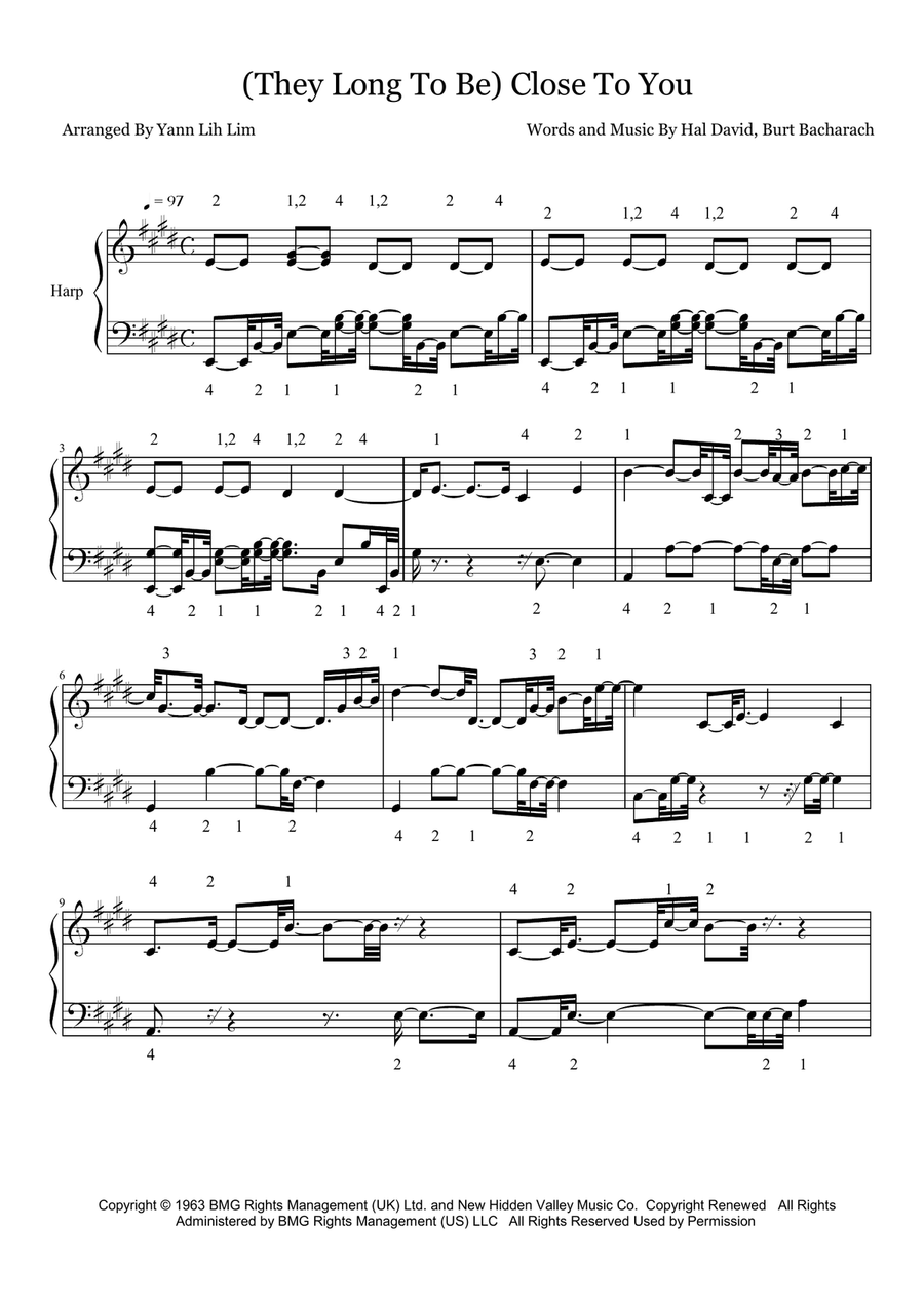 (They Long To Be) Close To You Celtic Harp scores gallery preview page 1