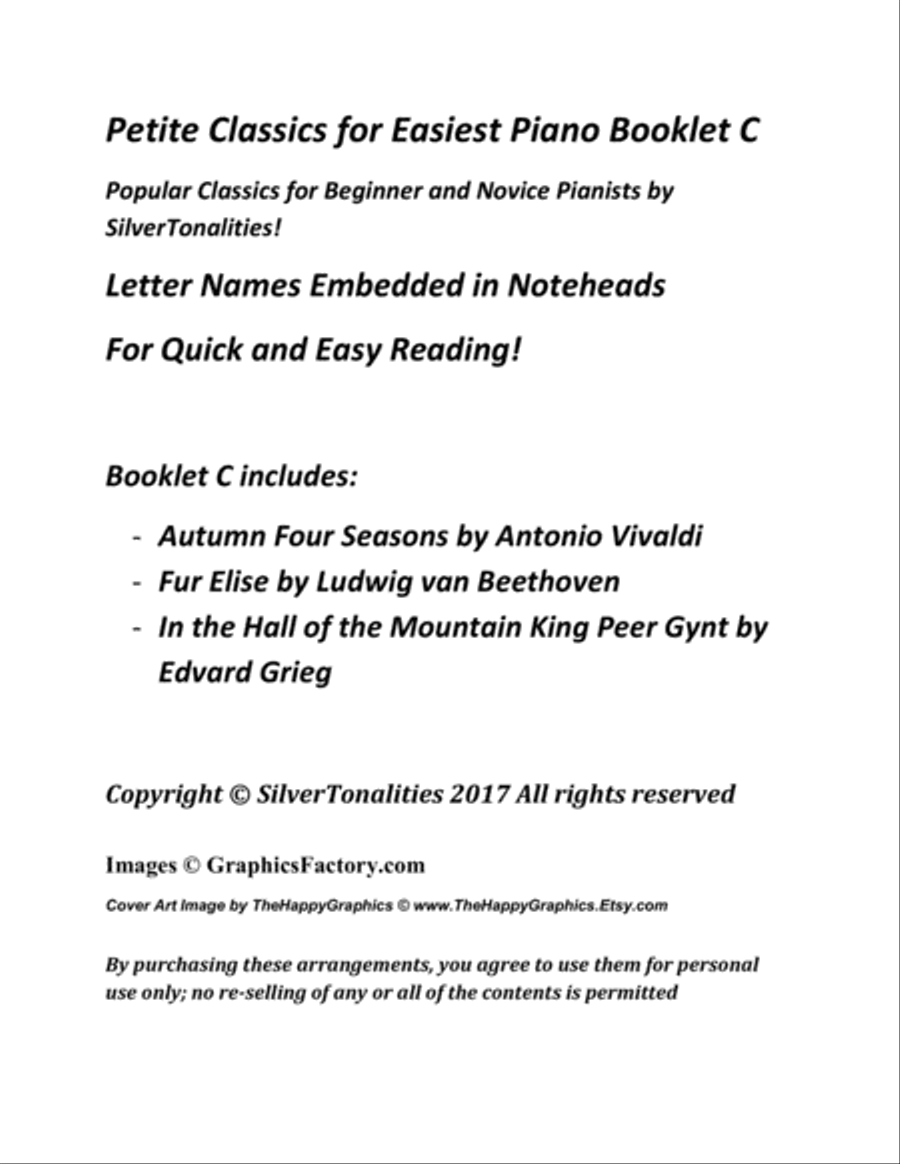 Petite Classics for Easiest Piano Booklet C Easy Piano scores gallery preview page 2