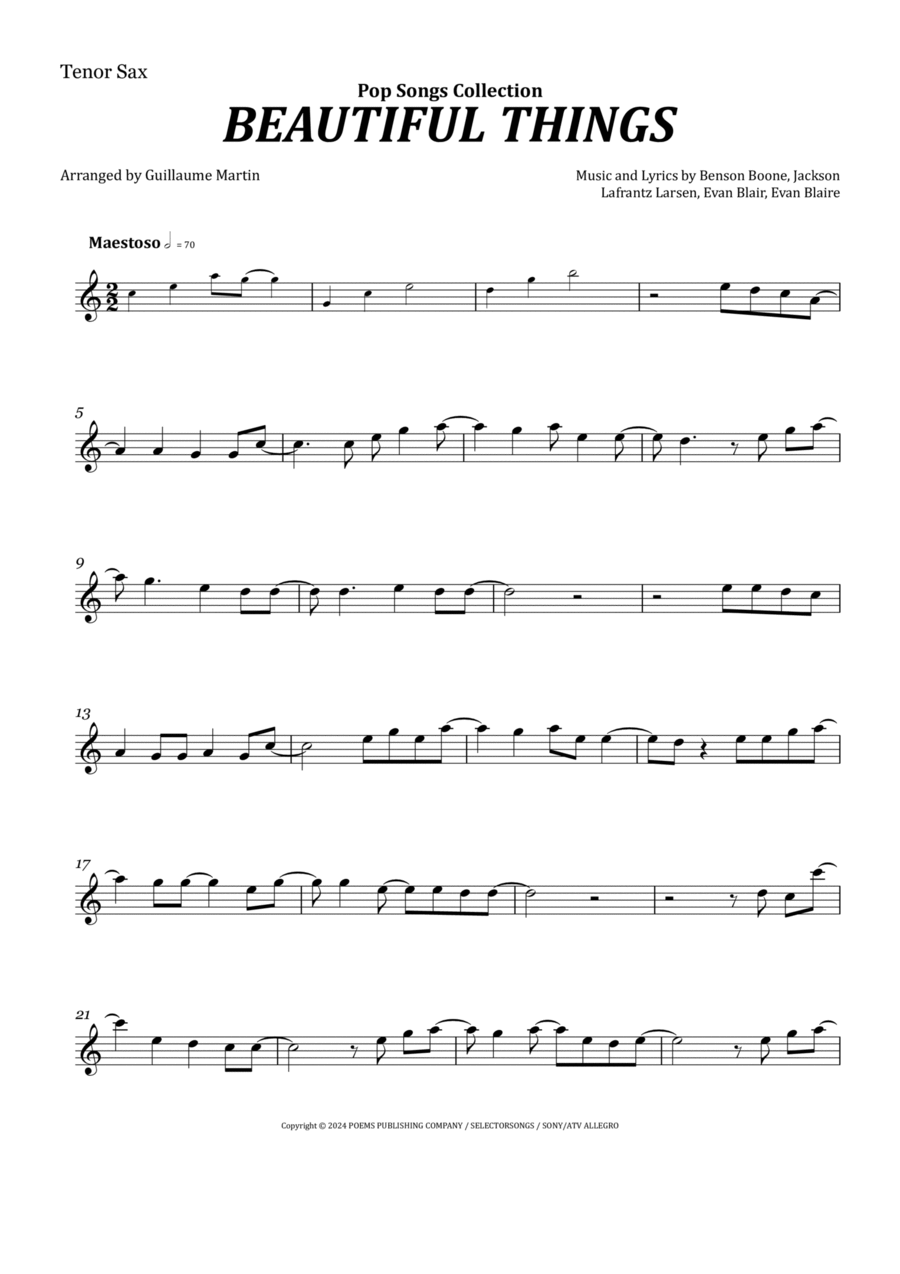 Beautiful Things Tenor Saxophone scores gallery preview page 1