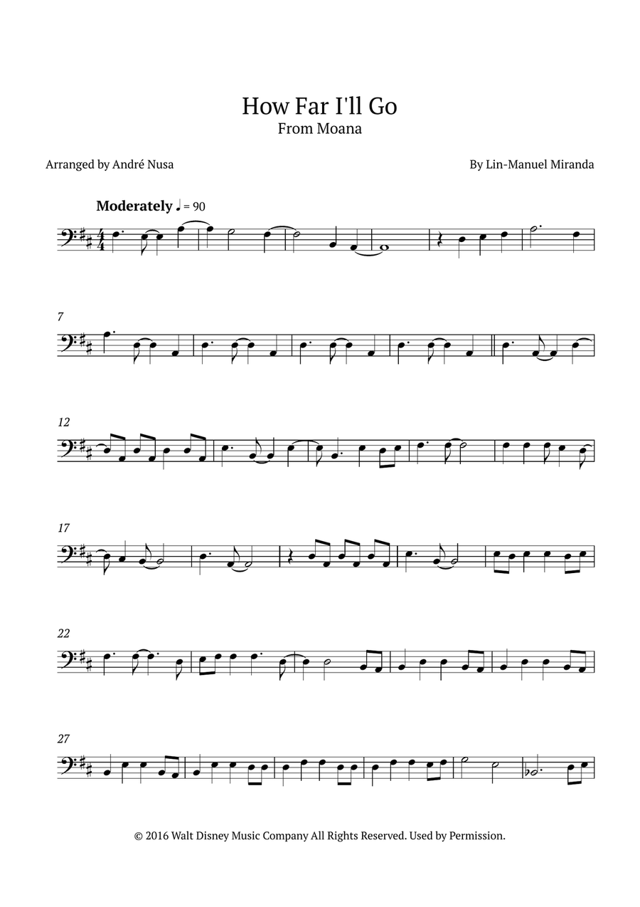 How Far I'll Go Double Bass scores gallery preview page 1